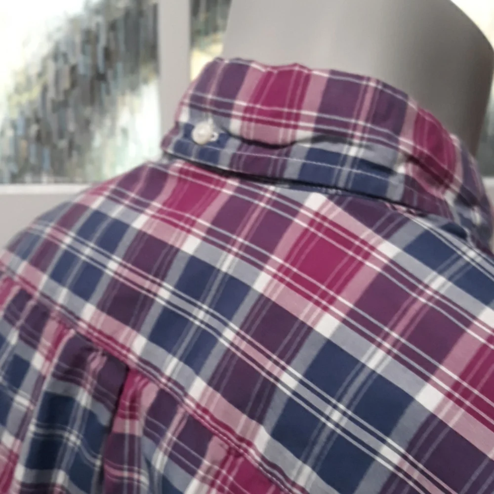 J. Crew mens purple and blue plaid cotton shirt. Medium